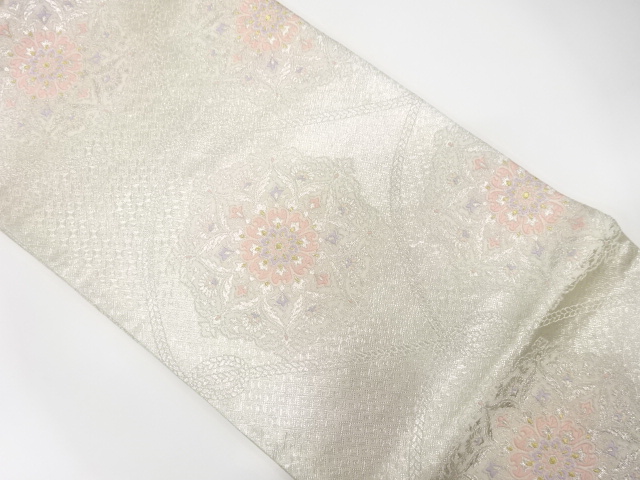 JAPANESE KIMONO / ANTIQUE FUKURO OBI / SILK / WOVEN FLORAL CREST